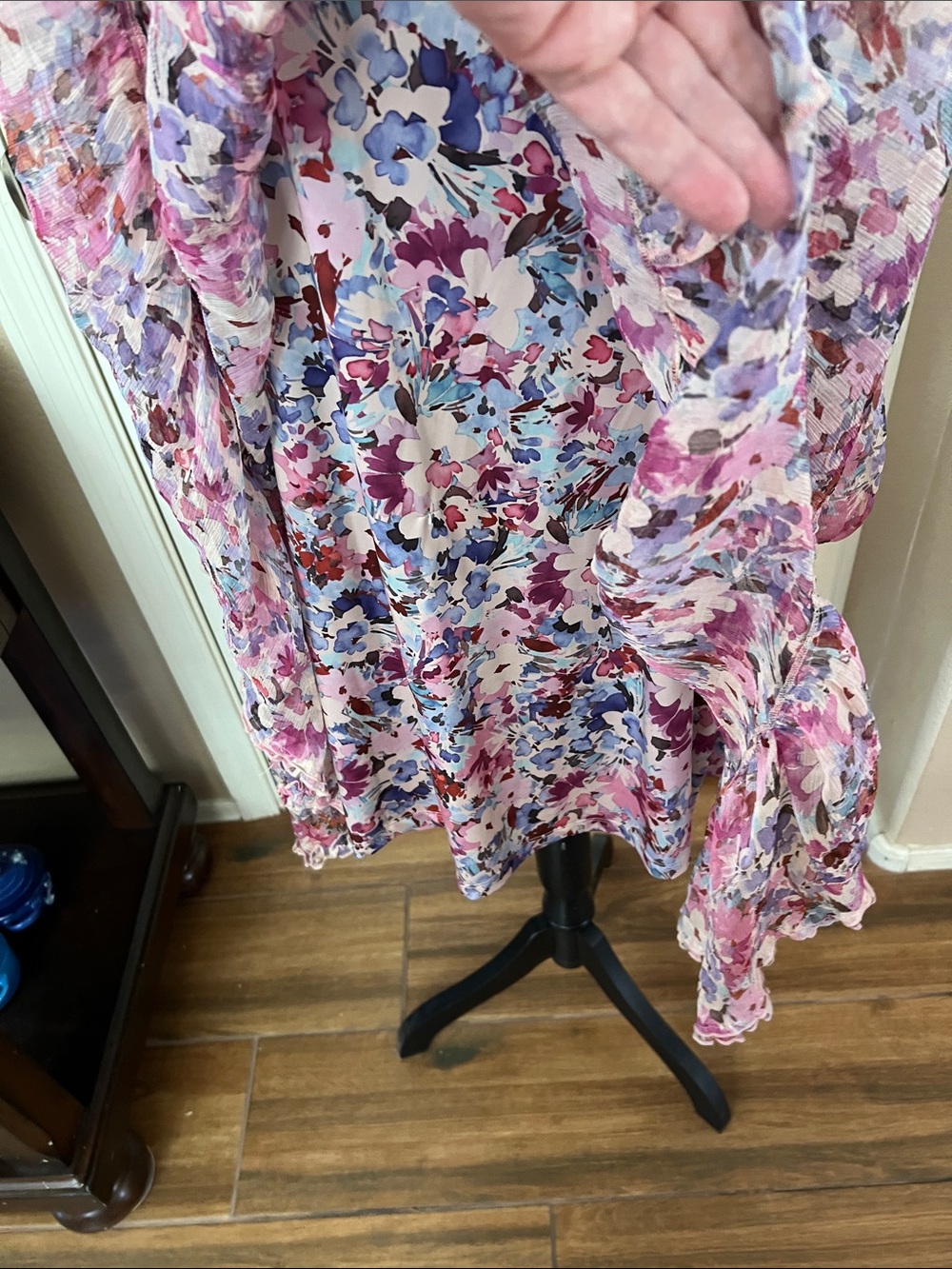 Johnny Was Pink and Purple Floral Ruffle Midi Dress - Picture 2 of 6
